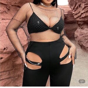 SHEIN Tan Embellished Cut Out Crop Top